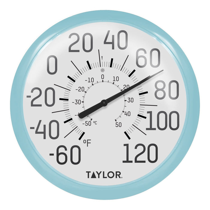 13.25 inch big bold dial outdoor thermometer with turquoise frame and oversized numerals