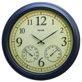 Round bronze metal garden clock with hygrometer and thermometer dials