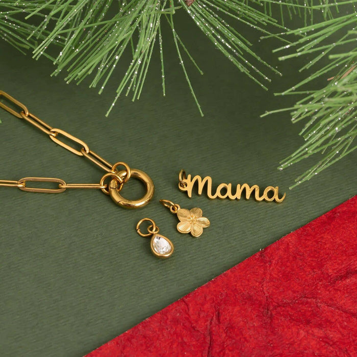 18K Gold Stainless Steel Mama Charm Holder Necklace Gift Set
