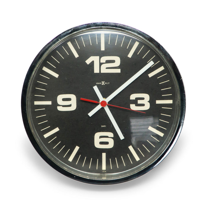 1960s Black Mirrored Wall Clock by Howard Miller