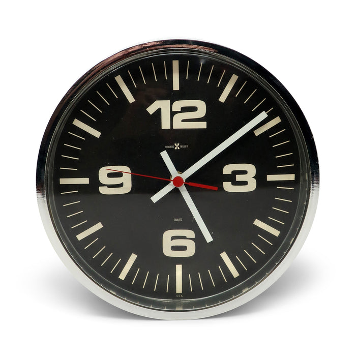 1960s Black Mirrored Wall Clock by Howard Miller