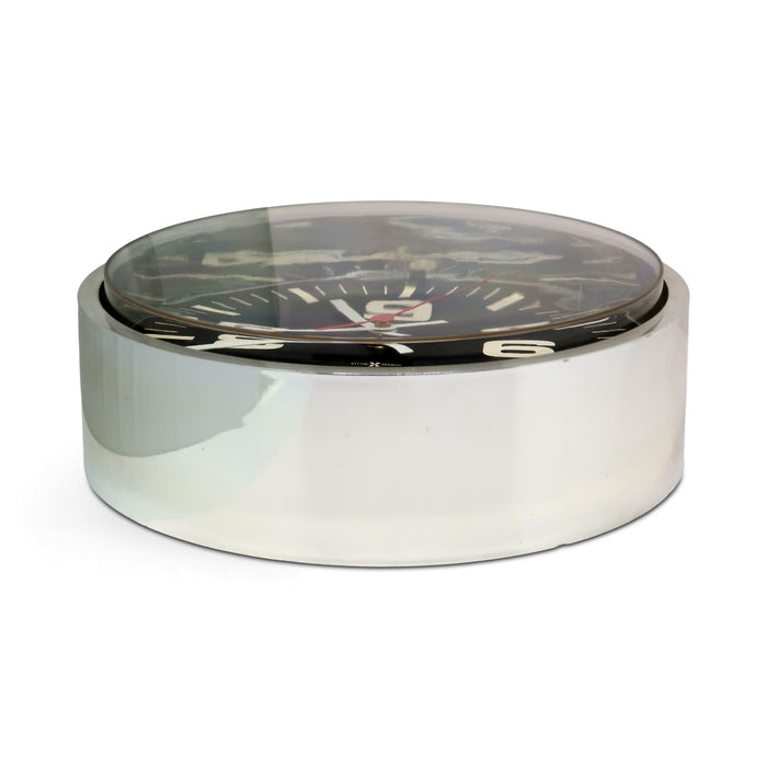 1960s Black Mirrored Wall Clock by Howard Miller