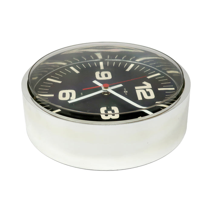 1960s Black Mirrored Wall Clock by Howard Miller