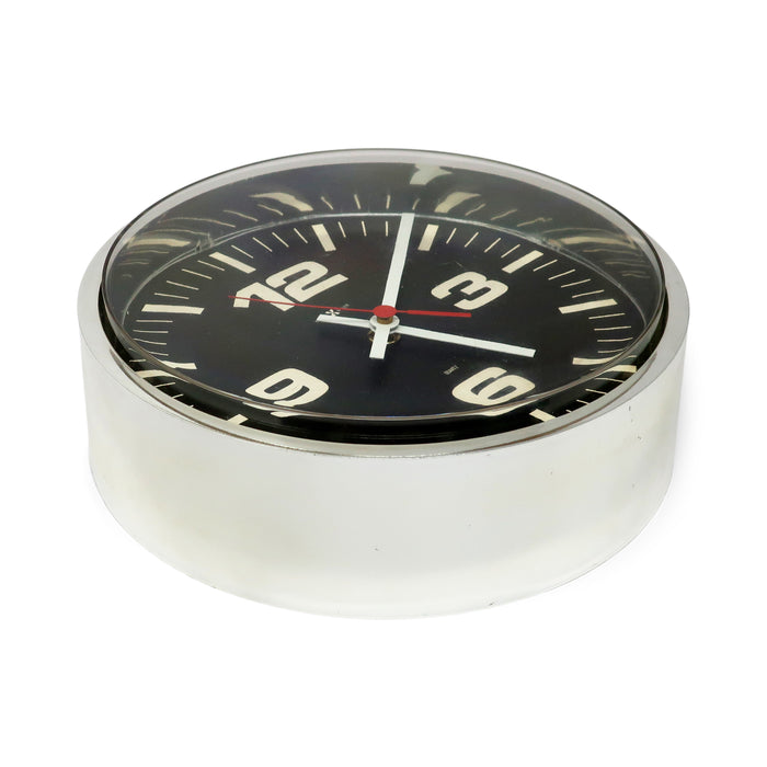 1960s Black Mirrored Wall Clock by Howard Miller