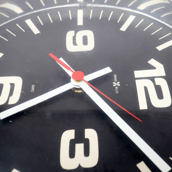 1960s Black Mirrored Wall Clock by Howard Miller