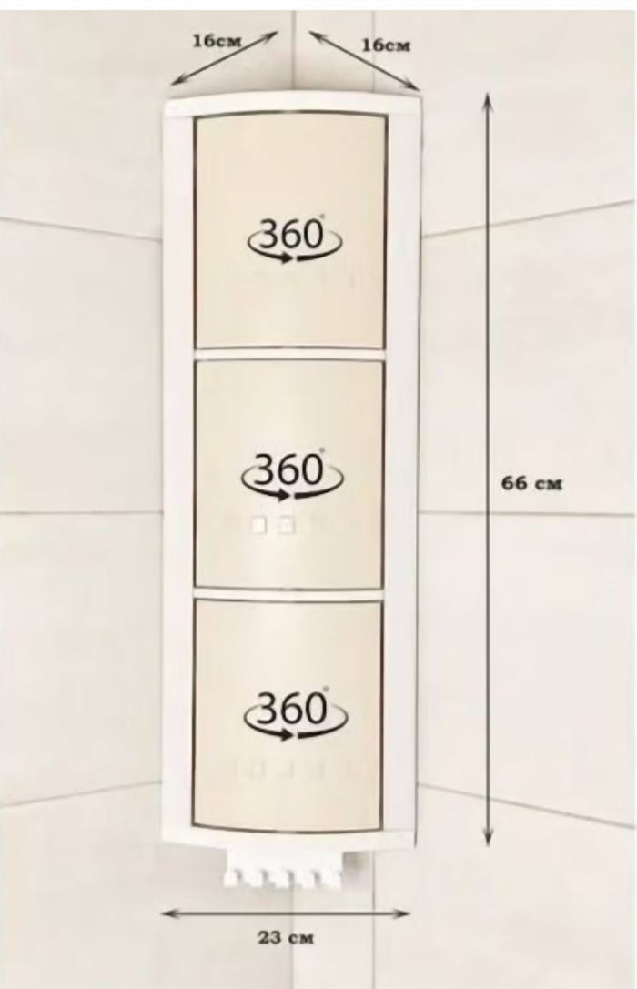 360 Rotating Corner Bathroom Caddy 3 Tier, Drilled Wall Mount