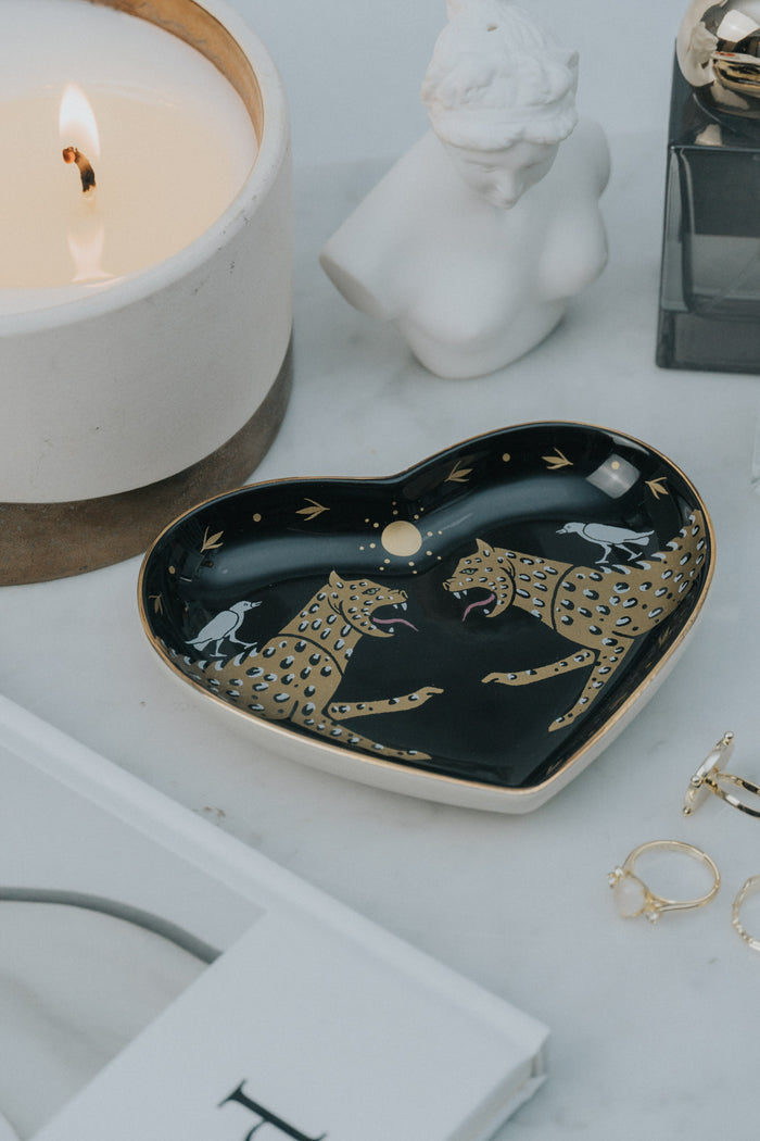 5" Ceramic Heart Dish - Two Cheetahs