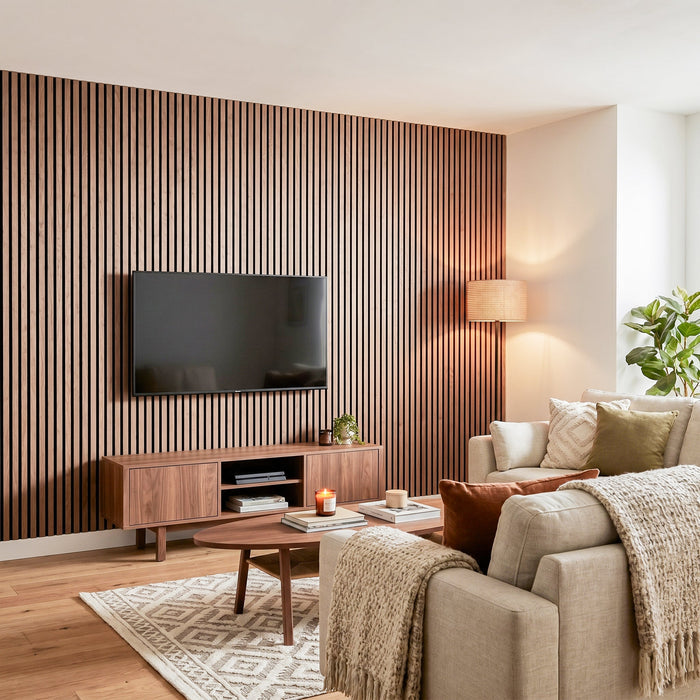 Acoustic Slat Wall Panels Wooden Decorative Wall Panels Walnut Premium 2.4m x 0.6m