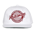 Arkansas Retro Circle snapback hat in white, front view