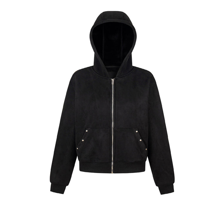 Black zip-up hoodie with crocodile-texture faux-leather angel wings and Seven Deadly Sins embroidery on the back