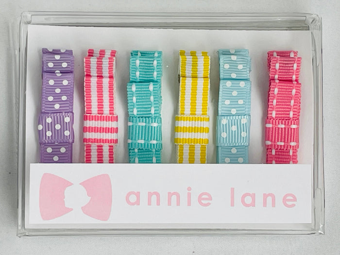 Box of 6 hair bows - pastels