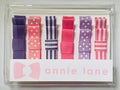 Box of 6 hair bows - pink and purple