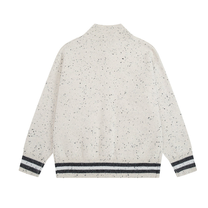 Cartoon Cat Jacquard Knit Cardigan Sweater – Varsity-Trim Button-Up