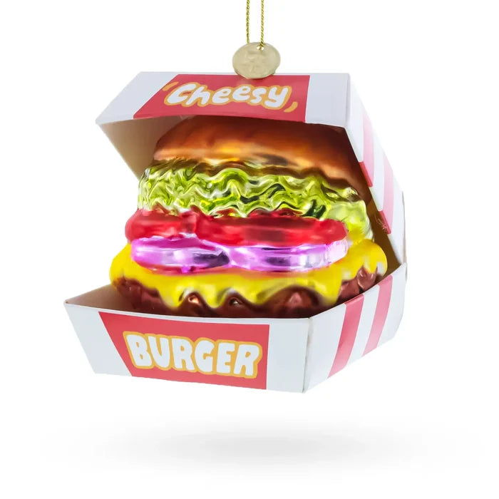 Cheeseburger in Box Glass Ornament