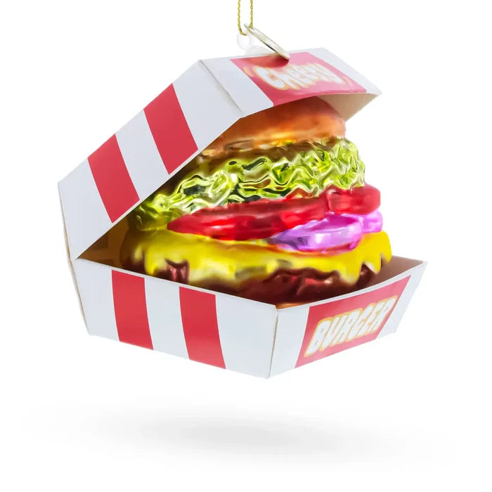 Cheeseburger in Box Glass Ornament