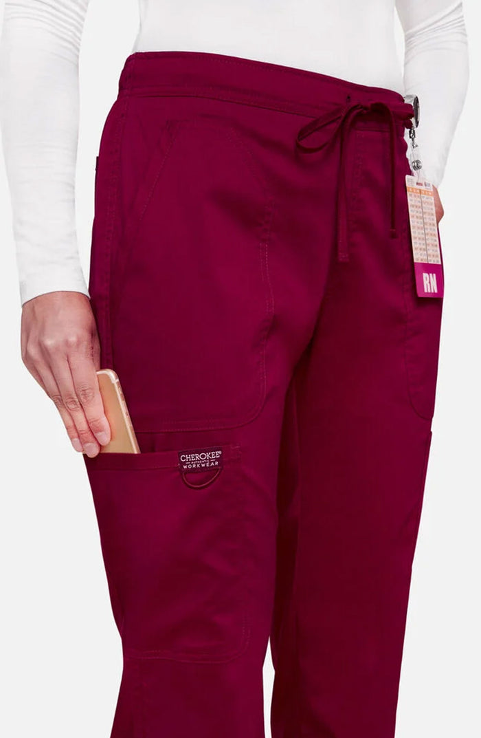 Women's Scrub Pants Cargo Wine Burgundy Cherokee Workwear Revolution MDF Instruments WW120