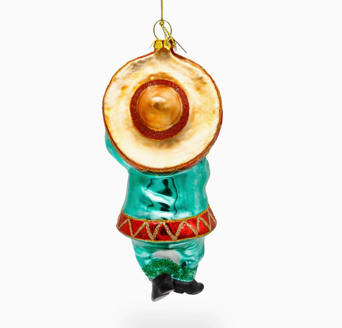 Chihuahua Dog in Sombrero Playing Guitar Glass Ornament
