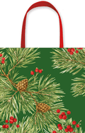 Christmas Gift Bag -Sm Sq -Evergreen And Berries