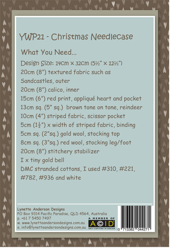 Christmas Needlecase by Lynette Anderson Pattern Back