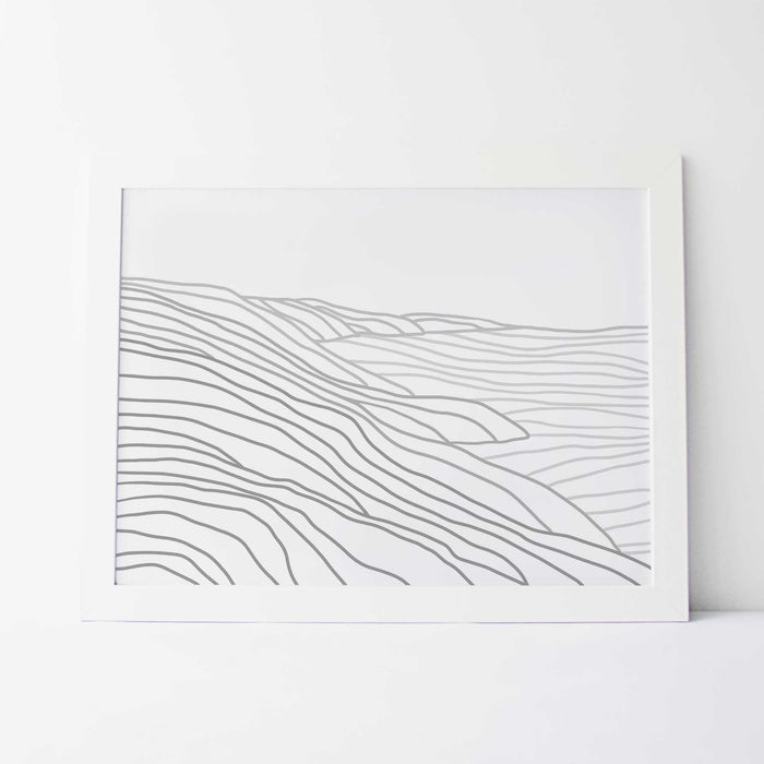 Gray Line Coastline Modern Minimalist Coastal Bir Sur Wall Art Print or Canvas - Jetty Home