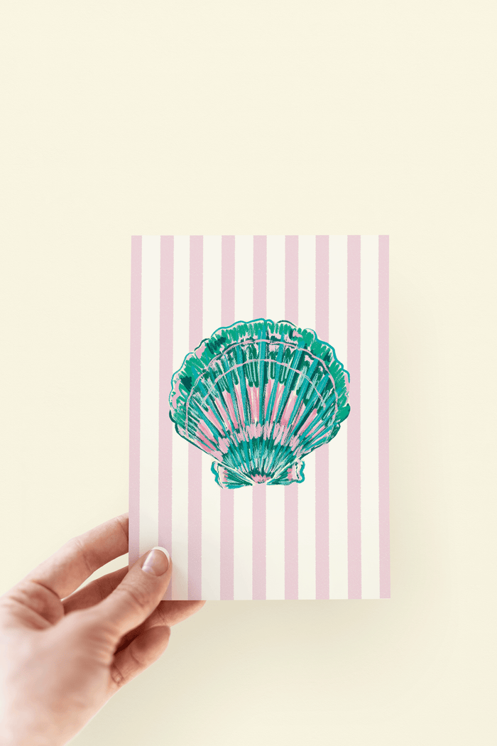 Colorful Seashell Beach Coastal Striped Greeting Card
