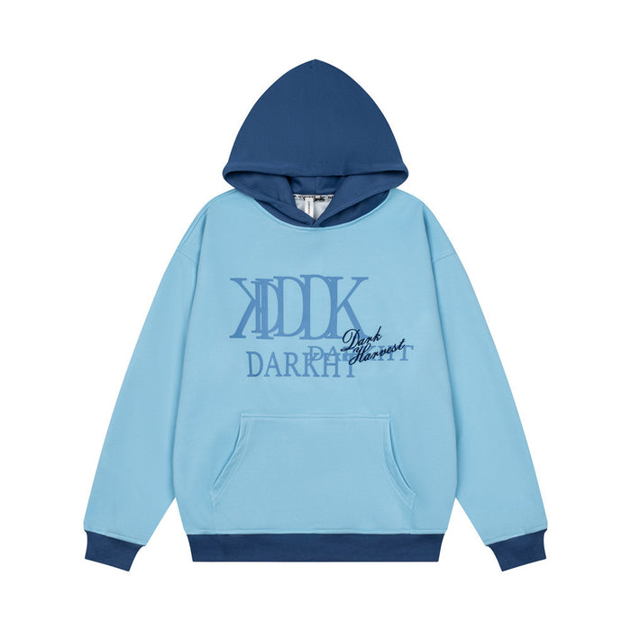 Dark Harvest KDDK colorblock oversized pullover hoodie in light blue with navy hood and chest graphic print
