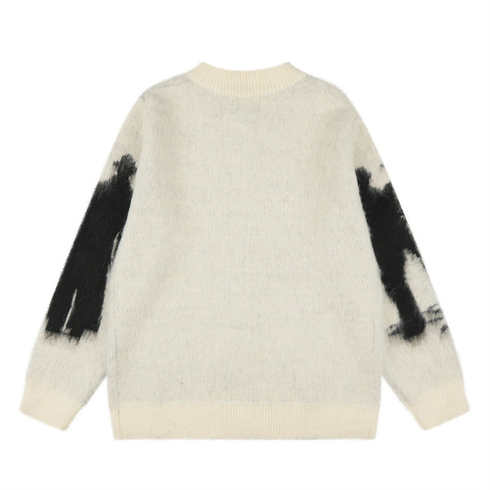 Dark Silhouette Figure Zip-Up Knit Cardigan Sweater – Oversized Streetwear