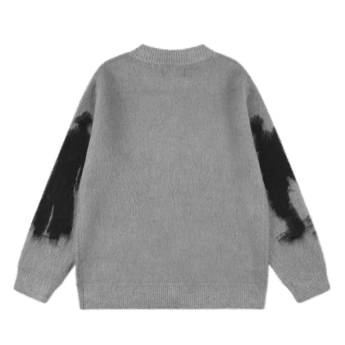 Dark Silhouette Figure Zip-Up Knit Cardigan Sweater – Oversized Streetwear