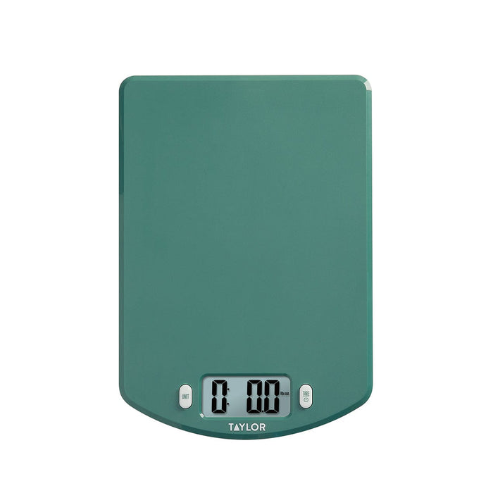 Teal ocean bound plastic kitchen scale with LCD display and UNIT and TARE buttons.