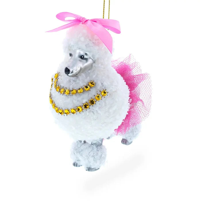 Elegant White Poodle Glass Ornament
