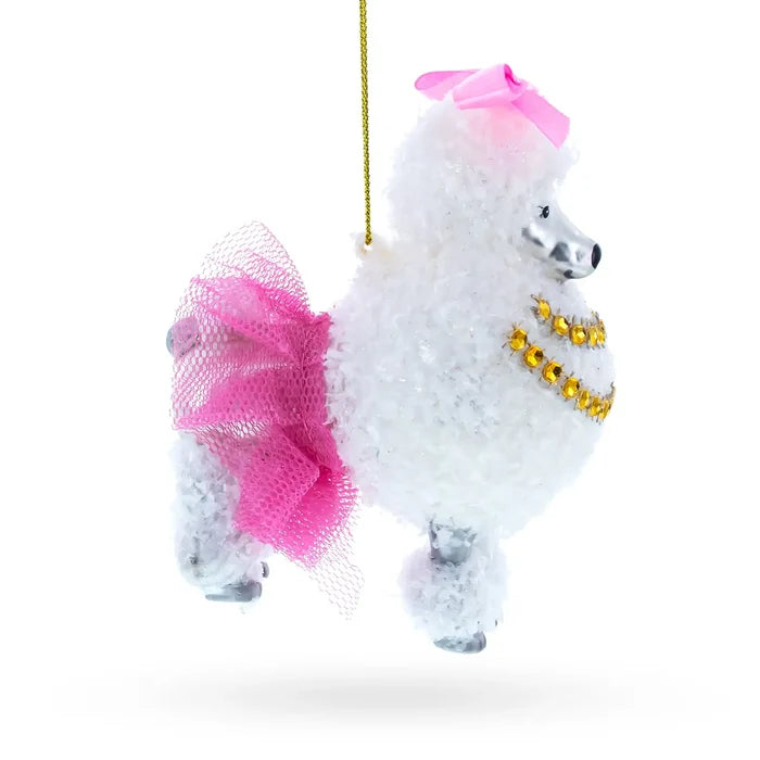 Elegant White Poodle Glass Ornament