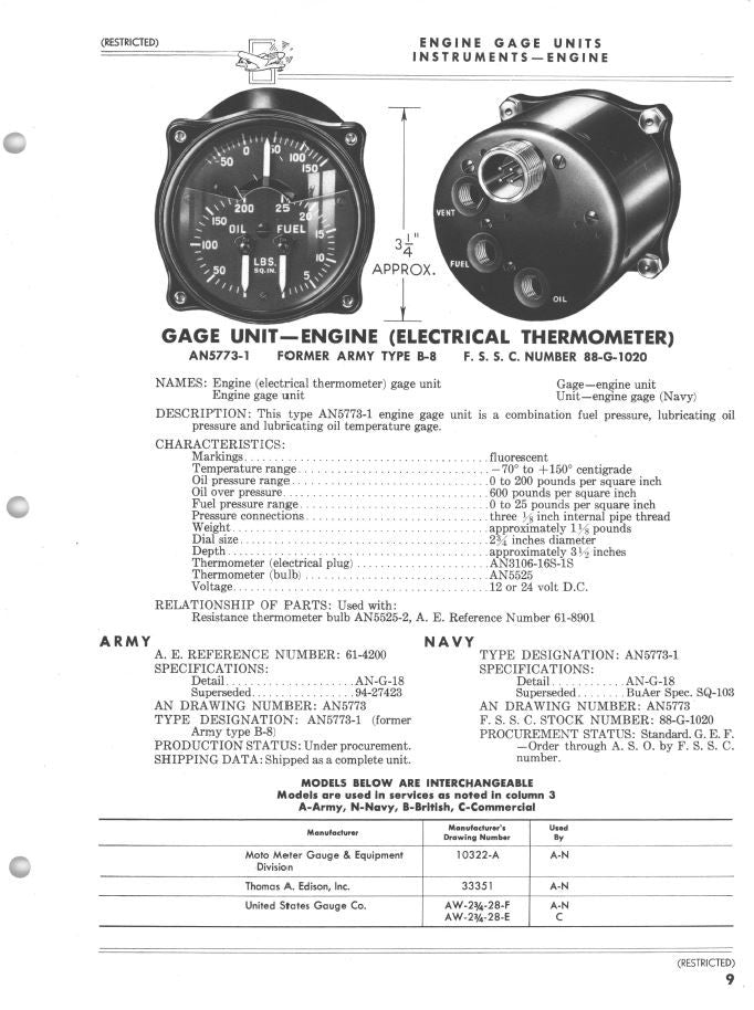 Engine Gage Unit for US Army Air Force & Navy Fighters, 1944, AN-5773-1