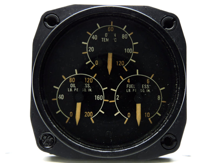 Engine Triple Gage: Oil Pressure, Oil-In Temp, Fuel Pressure, GE DJ3 RCAF