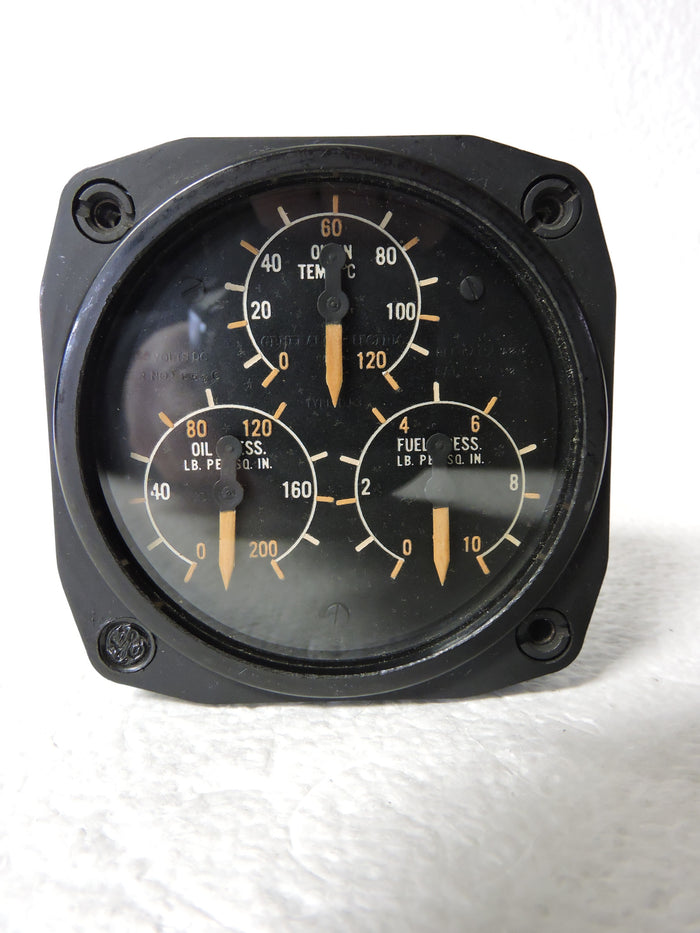 Engine Triple Gage: Oil Pressure, Oil-In Temp, Fuel Pressure, GE DJ3 RCAF