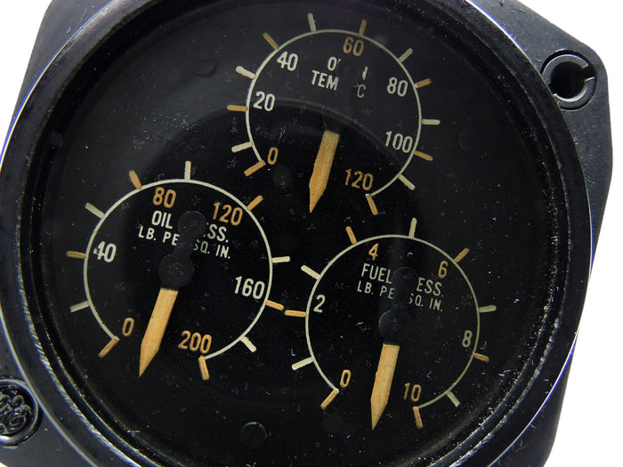 Engine Triple Gage: Oil Pressure, Oil-In Temp, Fuel Pressure, GE DJ3 RCAF