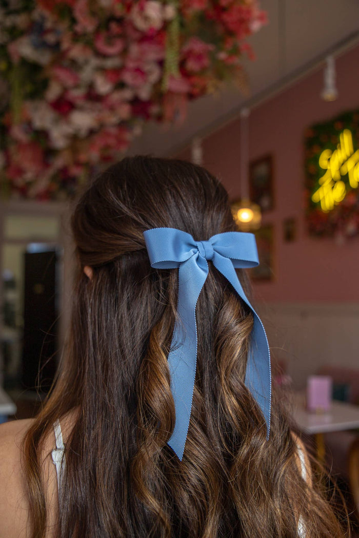 French Blue Grosgrain Bow Barrette