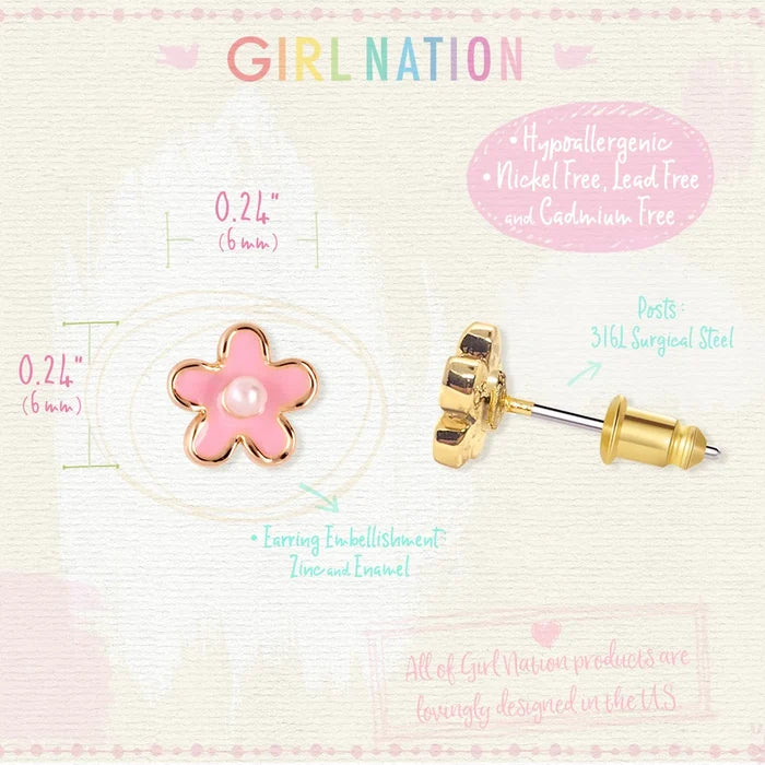 Girl Nation Earrings - Pink Flower (Final Sale)