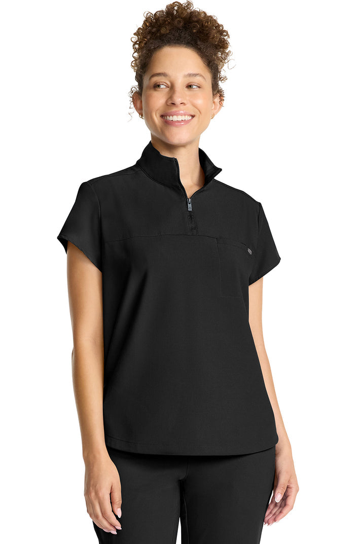 Women's Scrub Top Quarter Zip Black Healing Hands MDF Instruments HH752