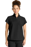 Women's Scrub Top Quarter Zip Black Healing Hands MDF Instruments HH752