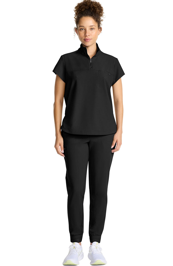 Women's Scrub Top Quarter Zip Black Healing Hands MDF Instruments HH752