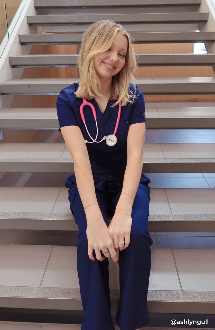Women's Scrub Top Tuck-In V-Neck Navy Healing Hands Quest Medical Apparel MDF Instruments HH755