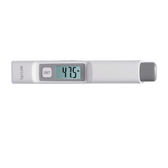 Kinetic powered digital luggage scale with a display showing weight readout