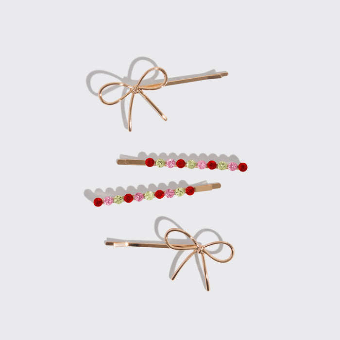 Kitsch Gemstone and Bow Bobby Pins 4pc Set
