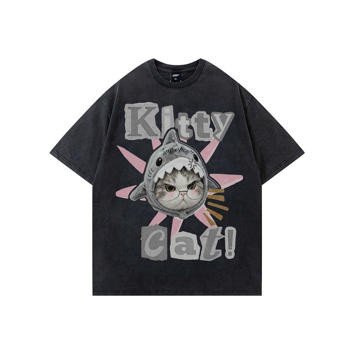 Kitty Cat Shark Meme Graphic T-Shirt – Men's Short Sleeve Street Style Tee