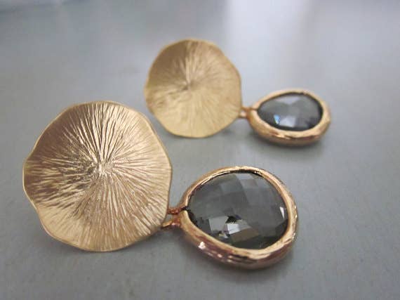 Laalee Jewelry - Charcoal Gray Earrings Gold