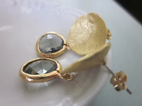 Laalee Jewelry - Charcoal Gray Earrings Gold