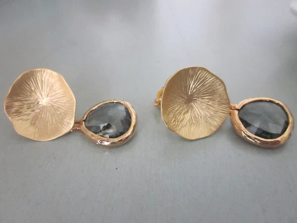 Laalee Jewelry - Charcoal Gray Earrings Gold
