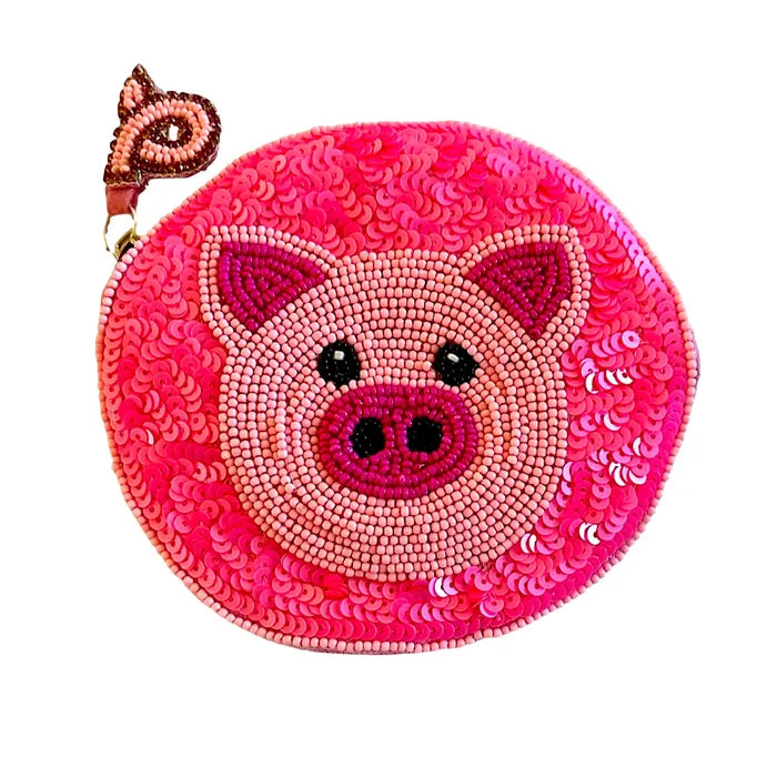 Beaded Coin Purse  Pig