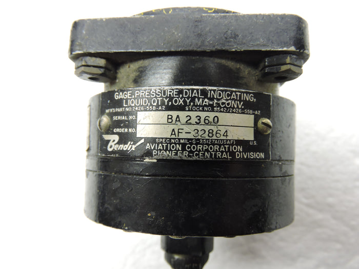 Liquid Oxygen Quantity Indicator, Pressure Gauge, Bendix 2426-558-A2 USAF