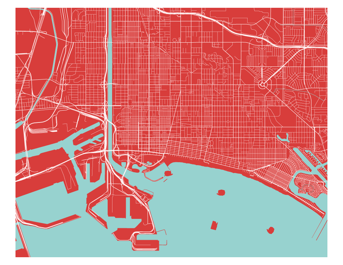 Long Beach Map Print - Choose your color